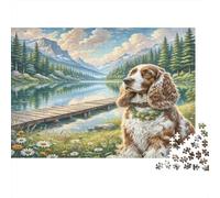 American Cocker Spaniel 1000 Piece Jigsaw Puzzle Cardboard Family Adults & Kids Cocker Spaniel at Lake Educational Brain Teaser Cognitive Development Group Activity Indoor Family Game 52x38cm/1000pcs