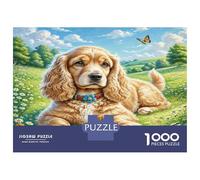 American Cocker Spaniel 1000 Piece Jigsaw Puzzle Cute Dog in Sunny Wildflowers Dog Gradient Puzzle Difficult Challenging 52x38cm/1000pcs
