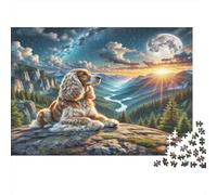 American Cocker Spaniel Recycled Paper Cocker Spaniel on Rocky Mountain Cliff at Sunset Jigsaw Puzzle Decorative Gift for Kids 38x26cm/1000pcs
