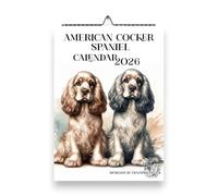 American Cocker Spaniel Wall Calendar 2026, A4 Size 21.0 x 29.7 cm, Monthly Dog Calendar with UK & US Holidays, Metal Binding,Handma,Dog Calendars,Cocker Calendar,Spaniel Dogs,Cocker Spaniel Gifts