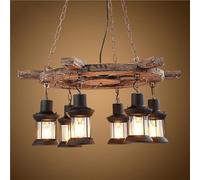 American Country Hanging Pendant Lights Metal Wagon Wheel Chandelier Retro Industrial Sailboat Wooden Ceiling Light Solid Wood E27/E26 for Cafe Restaurant Bar