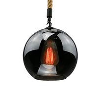 American Country Hemp Rope E26/E27 Glass Ball Ceiling Hanging Light Barber Shop Cafe Restaurant Single Head Chandelier Bedroom Bedside Kitchen Island Ball Pendant Light