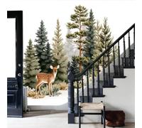 American Countryside Forest Wallpaper Mural Summer Home DIY Decoration mint green Animals, elk, pine trees Wallpaper for Bedroom TV Background Large Wall Murals Wall Paintings Art Deco,368x254cm
