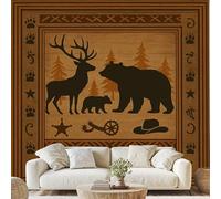 American Cowboy Elk Bear Mural Aztec Wild Animal Self-Adhesive Wallpaper 100x70 cm Western Country Non-Woven Wall Paper for Bedroom Living Room Kitchen Wall Mural Removable Qe13D