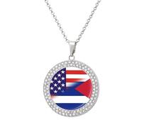 American Cuba Flag Funny Necklace With Printed Pendant Novelty Diamond Jewelry for Women Men Silver/Gold