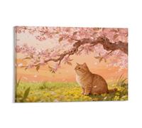 American Curl Cat Canvas Wall Art Cherry Blossom Tree Print On Canvas Modern Artwork for Bedroom, Living Room, Or Kitchen Wall Decor Gift 20x30inch(50x75cm)