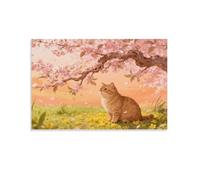 American Curl Cat Canvas Wall Art Cherry Blossom Tree Print On Canvas Modern Artwork for Home Office Bedroom Home Decor Gift 20x30inch(50x75cm)