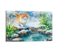 American Curl Cat Canvas Wall Art Snow Flowers Print On Canvas Modern Artwork for Bedroom, Living Room, Or Kitchen Wall Decor Gift 16x24inch(40x60cm)