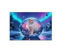 American Curl Cat Canvas Wall Art Snowy Mountain Castle Print On Canvas Modern Artwork for Home Office Bedroom Decorations Gift 20x30inch(50x75cm)