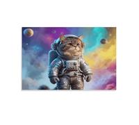 American Curl Cat Canvas Wall Art Spacesuit Planet Print On Canvas Modern Artwork for Home Office Bedroom Decoration Gift 08x12inch(20x30cm)