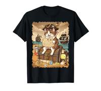 American Curl Cat Pirate Captain Treasure Map Island Finder T-Shirt