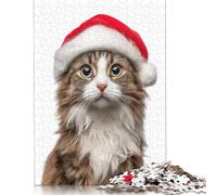 American Curl Cat Wearing Santa Hat Portrait Puzzles 1000 Piece Puzzles for Teenagers Gifts Puzzle for Adults And Teenager 1000pcs (75x50cm)