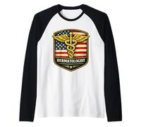 American Dermatologist Dermatology Skin Doctor Patriot USA Raglan Baseball Tee