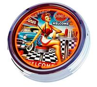 American Diner No. 3, Large 17 Inch Neon Wall Clock Decorative Clock Luminous Clock USA 50's Style Retro Kitchen Clock Living Room Office (Orange)