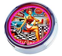 American Diner No. 3, Large 17 Inch Neon Wall Clock Decorative Clock Luminous Clock USA 50's Style Retro Kitchen Clock Living Room Office (Pink)