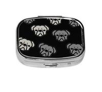 (American Dog Head) Square Pill Box with 2 Compartment Small Pill Organizer Portable Pill Case Vitamin Containers, Travel Essentials 5.5x4x1.8 cm