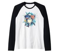 American Dolphin with a Cool Sunglasses Vibe Raglan Baseball Tee