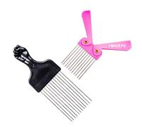 American Dream Duo Power Pik Comb Set - 1x Fist design with plastic handle and metal teeth & 1x Pink Folding Pik Comb