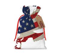 American Eagle And Flag Print Christmas Burlap Gift Bag With Drawstring, Present Small Favor Pouch For Birthday Parties-S Size