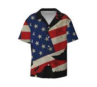 American Eagle and Flag Print Men's Short-Sleeved,Button-Down Summer Beach Casual Shirt,Casual Loose Shirt,Dress Shirts Black