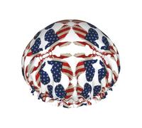 American Eagle and Flag Printed Bathing Cap, Dual Layer Hair Protector, Elastic Hair Cover For Washing Face, 10.6in/27cm