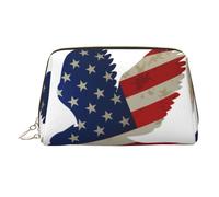 American Eagle and Flag Printed Cosmetic Organizer, Shockproof Beauty Case Featuring Wide Zipper Opening for Travel