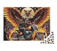 American Eagle Biker Christmas 1000 Piece Jigsaw Puzzle for Adults Biker Eagle Fire US Flag Motorcycle Premium Thick Sturdy Vibrant Challenging Gift 70x50cm/1000pcs