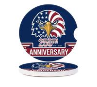 American Eagle Ceramic Car Cup Coasters for Cup Holders with Finger Notch & Cork Base - Anti-Slip Car Interior Accessories for Women Men Pack of 2, 2.56in