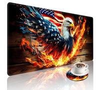 American Eagle Flag Large Gaming Mouse Pad with Coaster, Durable Stitched Edges Protection Design, Cute Large Desk Mat for Desktop, 31.5x11.8 inch XXL Extended Computer Mat for Gaming and Office