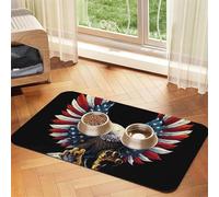American Eagle Flag Patterned Pet Feeding Mat with Water-Absorbing PU Top & Rubber Base - Anti-Slip Dog Cat Food Mat for Cats, Dogs & Pets, 30x45cm
