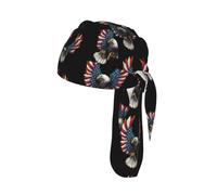American Eagle Flag Print Cycling Skull Cover Moisture Wicking Headwrap Under Helmet Tie Back Modern Beanie 22-24 In