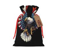 American Eagle Flag Print Festive Red Drawstring Bag, Small Favors Pouch Ideal For Christmas Party Gifting-S Size