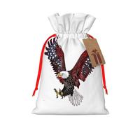 American Eagle Flag Printed Christmas Drawstring Gift Bags-Xmas Wrapping Bags,Candy Bag,For Holiday Party Decorations,Wedding Party Supplies S Red Ribbon