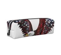 American Eagle Flag Printed Leather Pencil Case Cute Stationery Organizer Simple Makeup Bag Pen Pouch, Silver Zipper