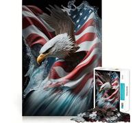 American Eagle on USA Flag 1000 Pieces Puzzles for Adults Mind Exercise Play Precision Cut Smooth Edges Relaxing Indoor Group Activity (50x75cm)
