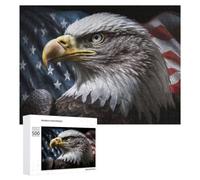 American Eagle on USA Flag: Family Puzzle Night, 500 PCS Decorative Jigsaw for Grown-Ups, for Mindful Indoor Entertainment