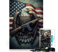 American Eagle Rifle Flag 1000 Jigsaw Puzzle Mental Fun Game Seamless Fit Precise Pieces Relaxing Indoor Group Activity (38x52cm)