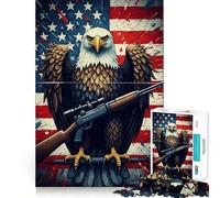 American Eagle Rifle Flag Adult Jigsaw1000 Pieces Cognitive Train Game Tight Interlock No Gaps Calming Mental Break Activity (38x52cm)
