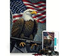 American Eagle Rifle Flag Adult Jigsaw1000 Pieces Mental Recall Game High Accuracy Cutting Craft Quiet Time Mind Exercise at Home (50x75cm)