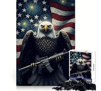 American Eagle Rifle Flag Jigsaw Puzzle for Adults 1000 Pieces Memory Training Quiet Recreation Flawless Cut Holiday Treat (38x26cm)
