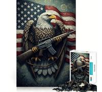 American Eagle Rifle Flag Jigsaw Puzzles1000 Pieces Cognitive Boost Fun Burr Free Clean Cut Pieces Holiday Indoor Entertainment Toy (38x26cm)