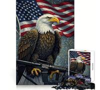 American Eagle Rifle Flag Puzzle for Teenagers 1000 Pieces Brain Teasing Soothing Hobby Solid Lock Thoughtful Gift (38x26cm)