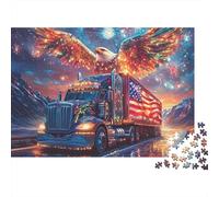 American Eagle Truck_1 1000 Piece Jigsaw Puzzles Eagle over US Flag Truck Adults Aged 12 And Above Educational Game Beautiful Decoration Challenge High Difficulty Birthday 52x38cm