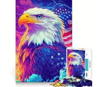 American Eagle with Flag Jigsaw Puzzle 1000 Piece Mind Train Fun Burr Free Clean Cut Pieces Absorbing Activity for Quiet Nights (38x26cm)