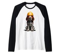 American English Coonhound Dog Yellow Hard Hat Helmet Worker Raglan Baseball Tee
