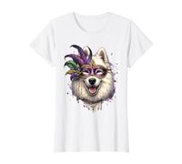 American Eskimo Dog Mardi Gras Value Graphic T-Shirt, Women, White, M
