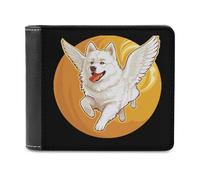 American Eskimo Dog Running Angel Wings Men's Bifold Wallet Slim Cash Card Holder Leather Purse