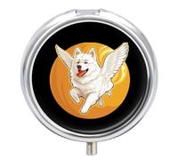 American Eskimo Dog Running Angel Wings Pill Box 3 Compartment Small Portable Medicine Case Pill Organizer for Pocket Purse