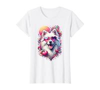 American Eskimo Dog St Valentines Day Artwork Value Graphic T-Shirt, Women, White, L