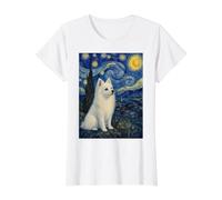 American Eskimo Dog Starry Night Value Graphic T-Shirt, Women, White, S